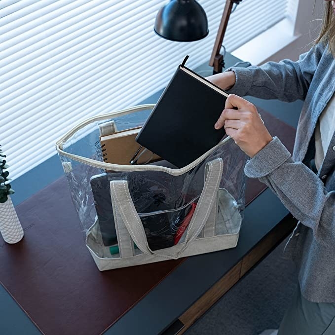 明確なEcoの友好的な買い物袋のキャリア透明なポリ塩化ビニールのトート バックの競技場の屋外浜14x5x13」