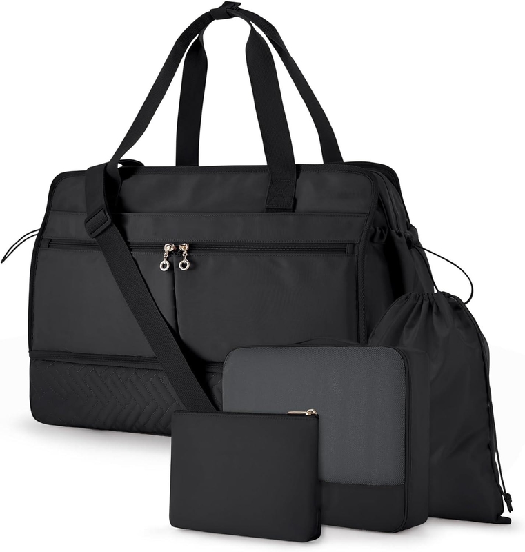 大きな黒色40L 週末用 寝袋 スポーツ ジム ヨガ 靴ポケット付き